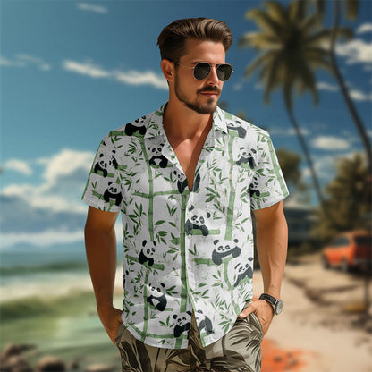 100% Cotton Cute Panda & Bamboo Print Short Sleeve Shirt - image 3