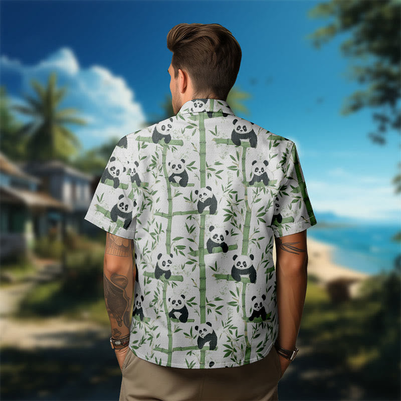 100% Cotton Cute Panda & Bamboo Print Short Sleeve Shirt - image 4