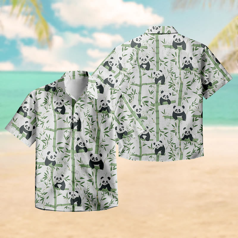100% Cotton Cute Panda & Bamboo Print Short Sleeve Shirt - image 2