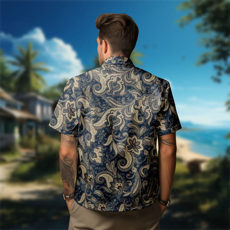 100% Cotton Ethnic Floral Pattern Print Short Sleeve Shirt - image 4