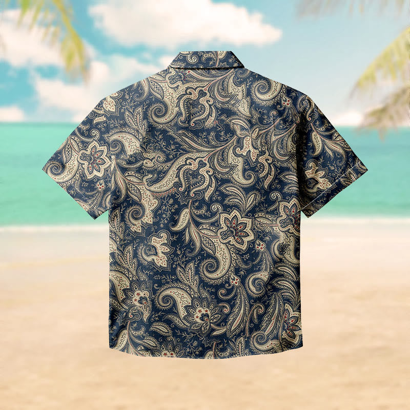 100% Cotton Ethnic Floral Pattern Print Short Sleeve Shirt - image 1