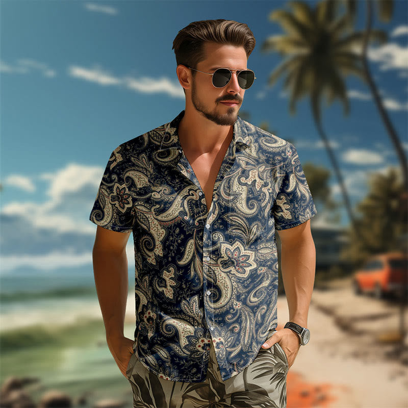 100% Cotton Ethnic Floral Pattern Print Short Sleeve Shirt - image 3