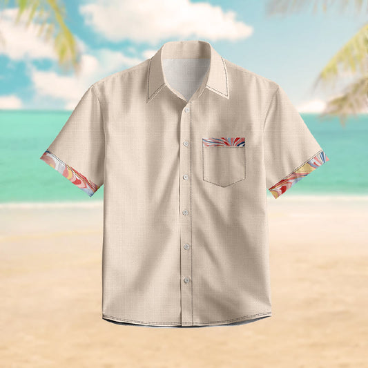 100% Cotton Tropical Solid Color Print Short Sleeve Shirt - Beige - 6XL - image 0