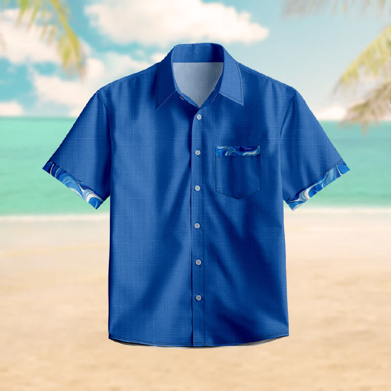 100% Cotton Nautical Blue Accent Print Short Sleeve Shirt - Blue - 6XL - image 0