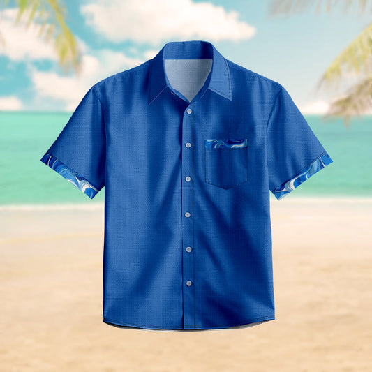 100% Cotton Nautical Blue Accent Print Short Sleeve Shirt - Blue - 6XL - image 0