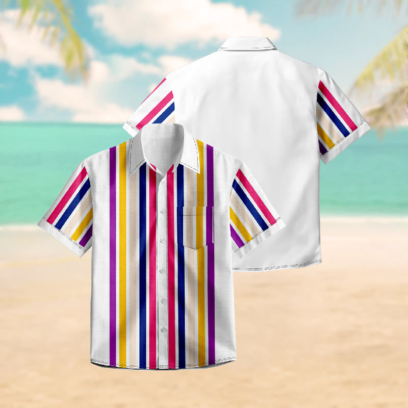 100% Cotton Rainbow Stripes Print Short Sleeve Shirt - image 2