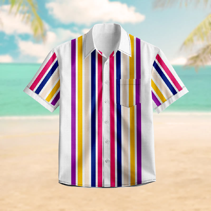 100% Cotton Rainbow Stripes Print Short Sleeve Shirt - Multicolor - 6XL - image 0