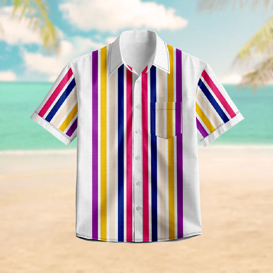 100% Cotton Rainbow Stripes Print Short Sleeve Shirt - Multicolor - 6XL - image 0