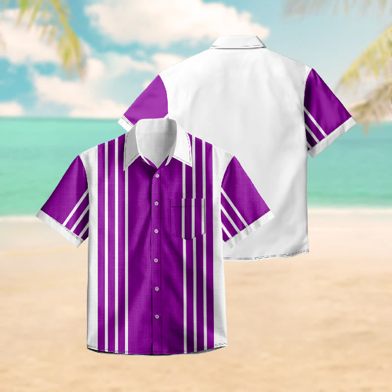 100% Cotton Retro Striped Print Short Sleeve Shirt - image 2
