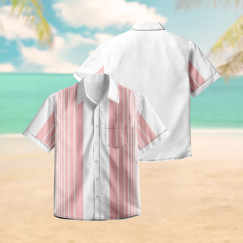 100% Cotton Pastel Pink Stripe Print Short Sleeve Shirt - image 2