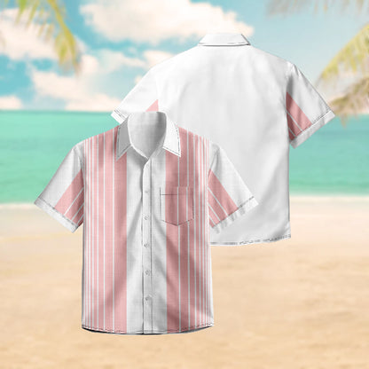 100% Cotton Pastel Pink Stripe Print Short Sleeve Shirt - image 2