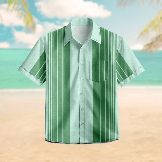 100% Cotton Simple Striped Print Short Sleeve Shirt - Green - 6XL - image 0