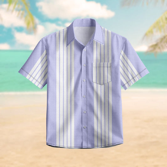 100% Cotton Lavender Striped Print Short Sleeve Shirt - Light Purple - 6XL - image 1