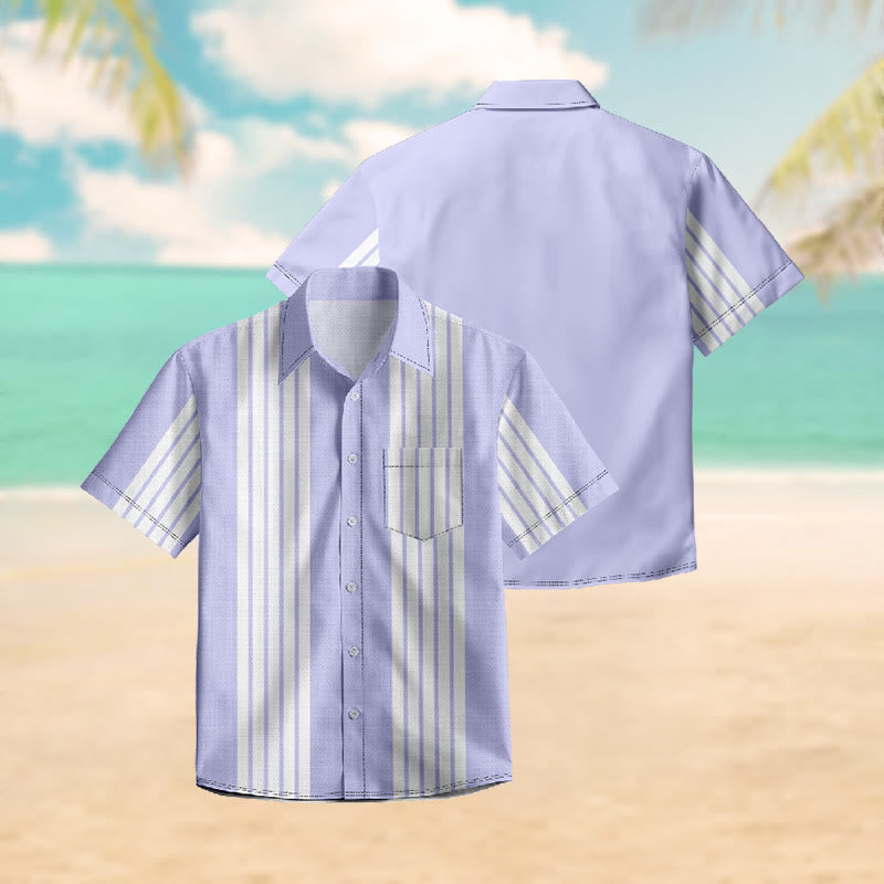 100% Cotton Lavender Striped Print Short Sleeve Shirt - image 3