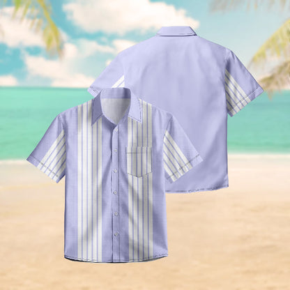 100% Cotton Lavender Striped Print Short Sleeve Shirt - image 3