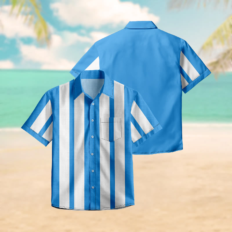 100% Cotton Crisp Blue And White Stripe Print Short Sleeve Shirt - image 3