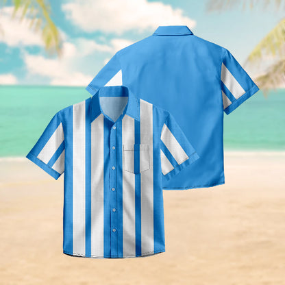 100% Cotton Crisp Blue And White Stripe Print Short Sleeve Shirt - image 3