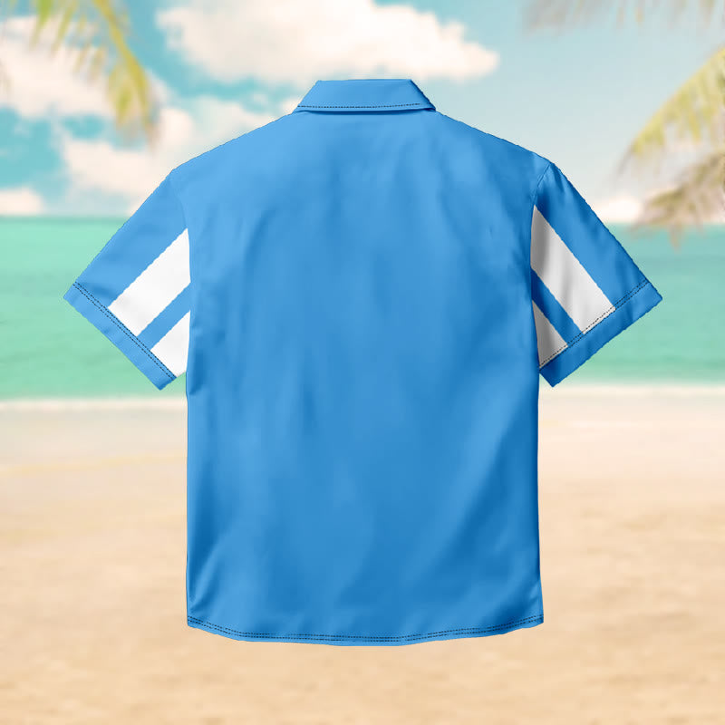 100% Cotton Crisp Blue And White Stripe Print Short Sleeve Shirt - image 2