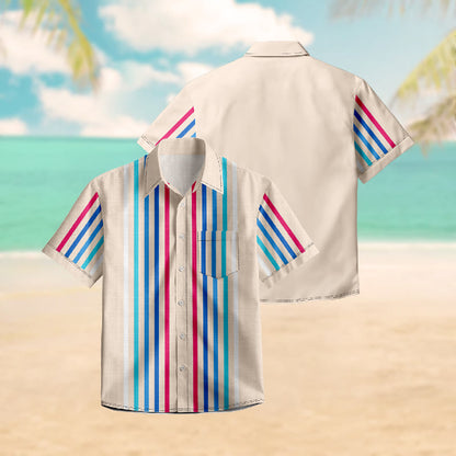 100% Cotton Multicolor Stripe Casual Print Short Sleeve Shirt - image 3