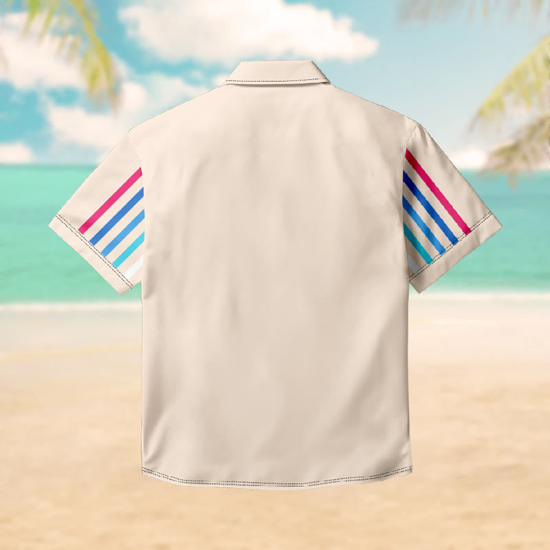 100% Cotton Multicolor Stripe Casual Print Short Sleeve Shirt - image 2