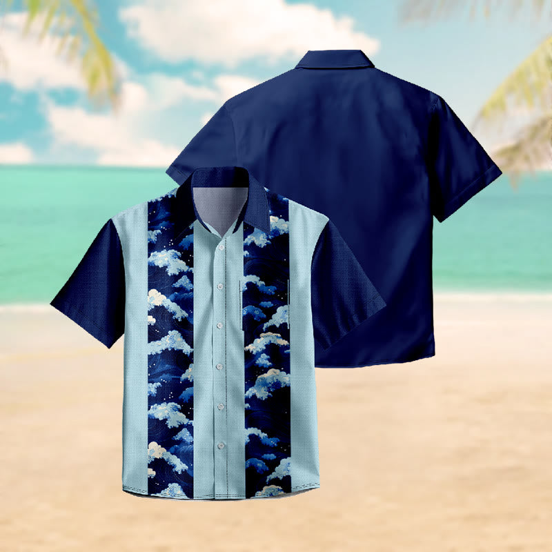 100% Cotton Retro Ocean Wave Print Short Sleeve Shirt - image 3