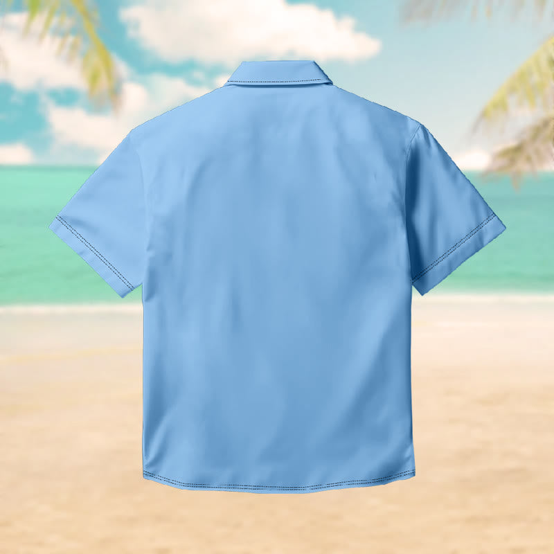 100% Cotton Blue Ocean Wave Print Short Sleeve Shirt - image 2