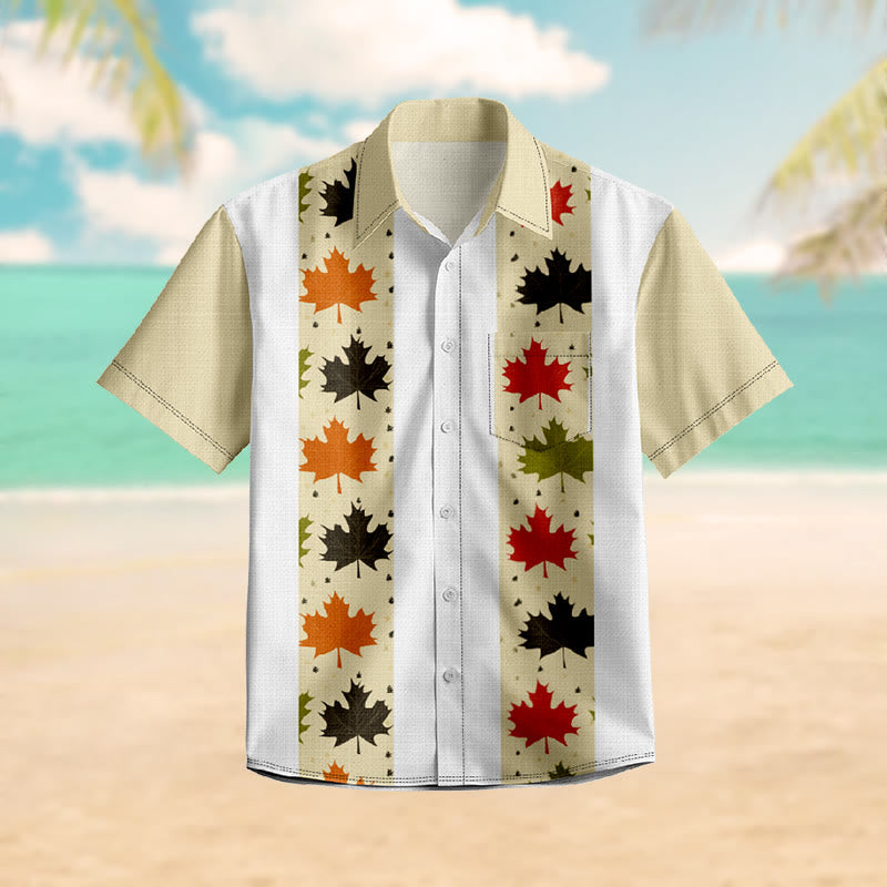 100% Cotton Autumn Leaves Pattern Print Short Sleeve Shirt - Multicolor - 6XL - image 1