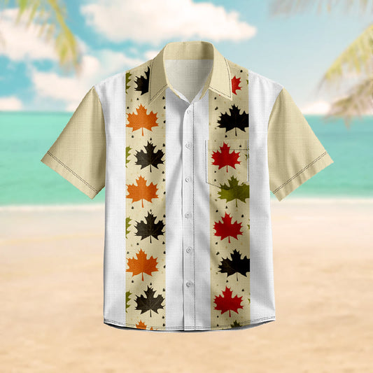 100% Cotton Autumn Leaves Pattern Print Short Sleeve Shirt - Multicolor - 6XL - image 1