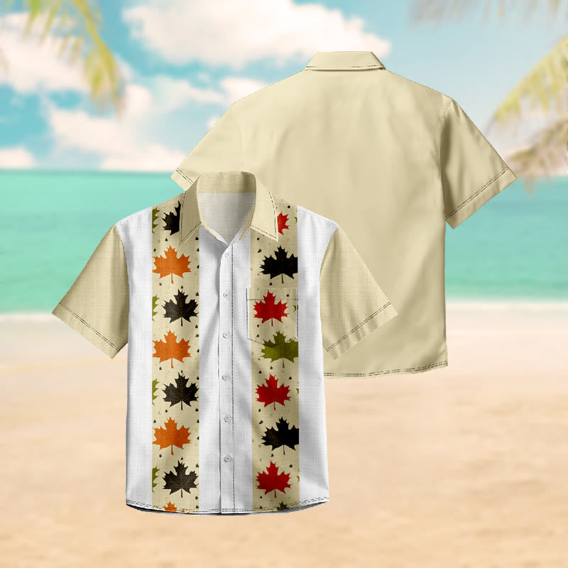 100% Cotton Autumn Leaves Pattern Print Short Sleeve Shirt - image 3