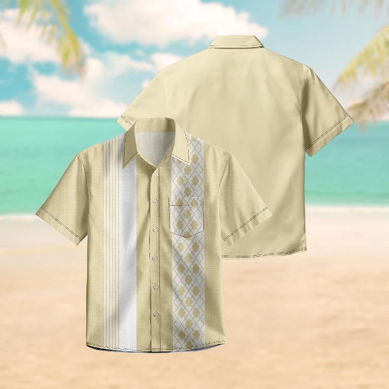 100% Cotton Retro Geometric Striped Print Short Sleeve Shirt - image 3