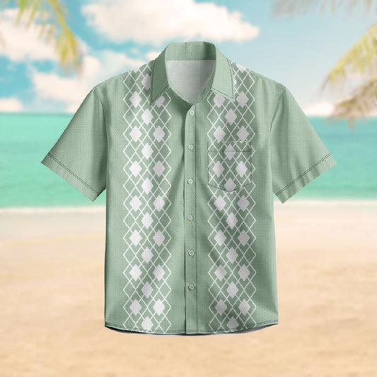 100% Cotton Geometric Pattern Print Short Sleeve Shirt - Mint - 6XL - image 1
