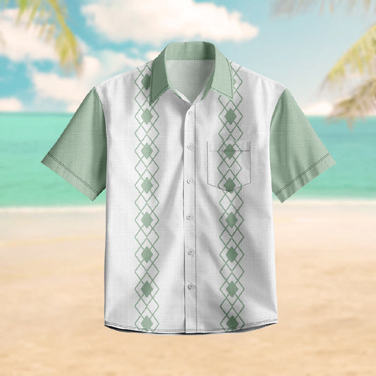 100% Cotton Simple Geometric Art Print Short Sleeve Shirt - Mint - 6XL - image 1