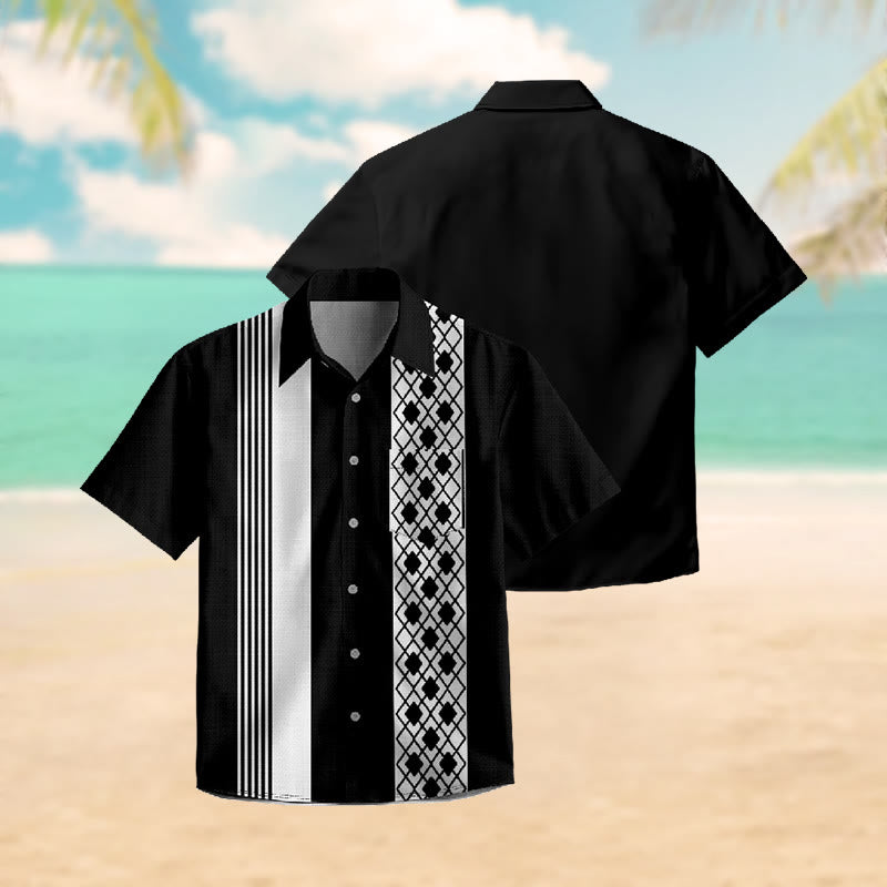 100% Cotton Dark Geometric Striped Print Short Sleeve Shirt - image 3