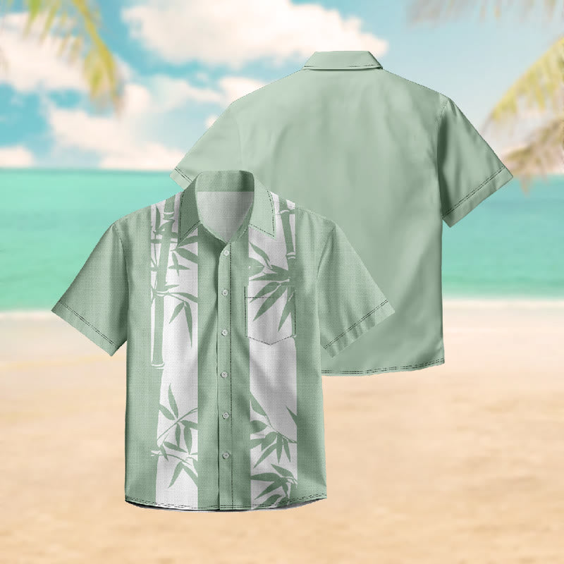 100% Cotton Retro Bamboo Art Print Short Sleeve Shirt - image 3
