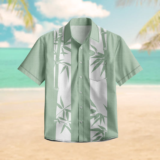 100% Cotton Retro Bamboo Art Print Short Sleeve Shirt - Mint - 6XL - image 1
