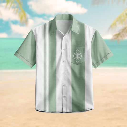 100% Cotton Stripe And Diamond Print Short Sleeve Shirt - Mint - 6XL - image 1
