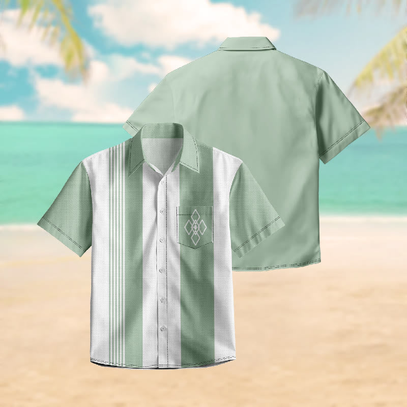 100% Cotton Stripe And Diamond Print Short Sleeve Shirt - image 3