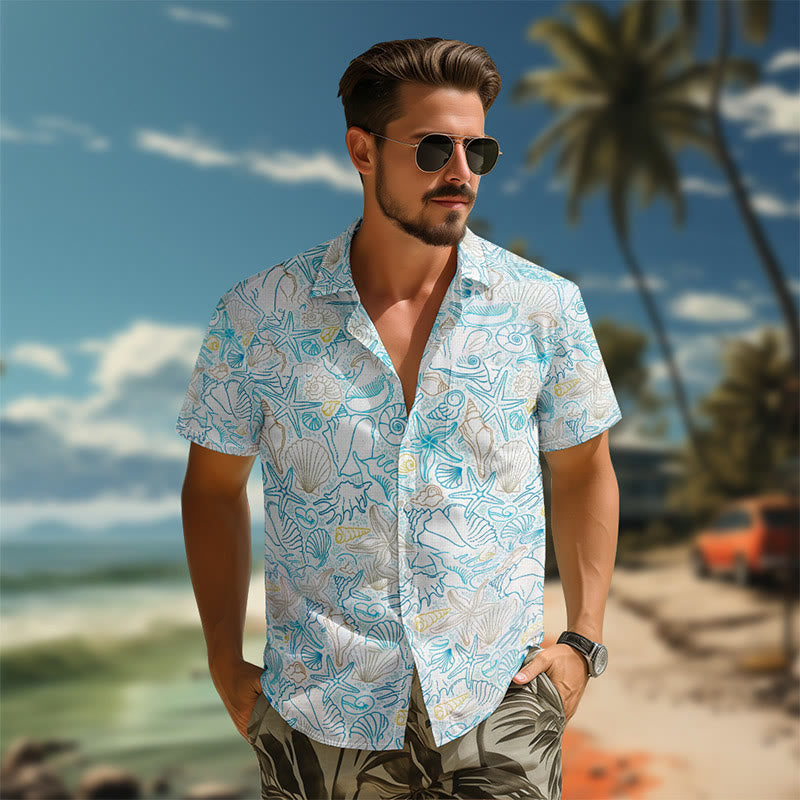 100% Cotton Multiple Seashells Print Short Sleeve Shirt - image 4
