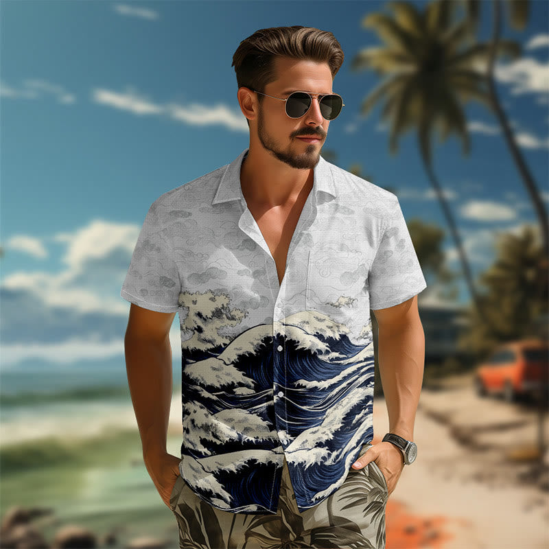 100% Cotton Rolling Ocean Wave Print Short Sleeve Shirt - image 4