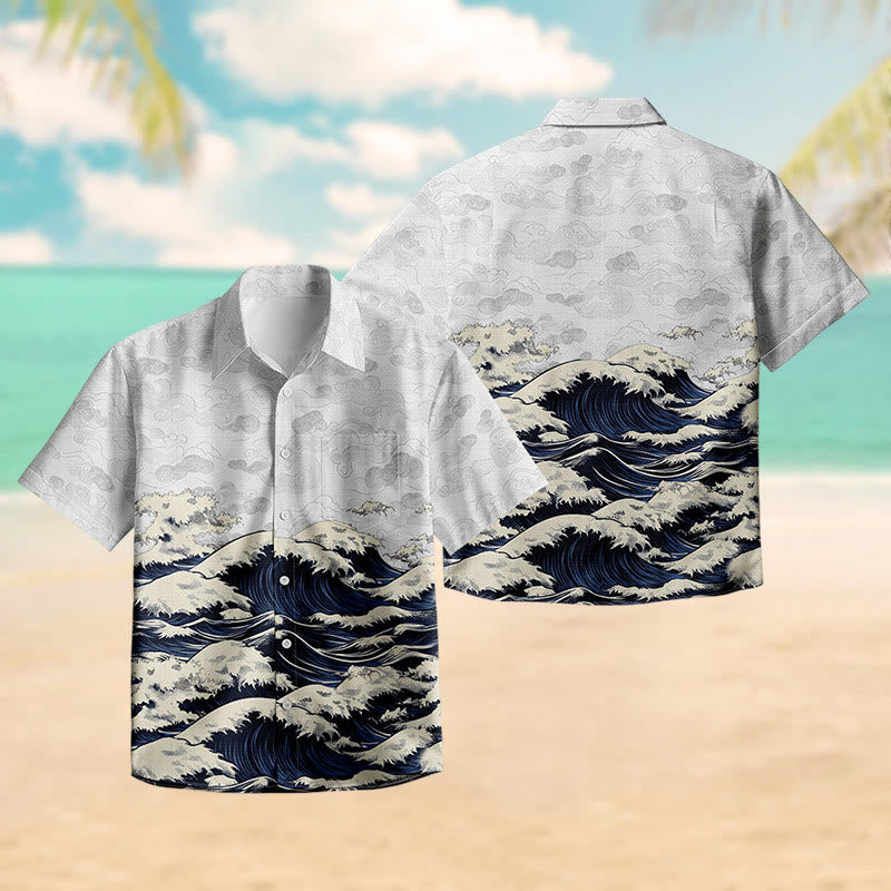 100% Cotton Rolling Ocean Wave Print Short Sleeve Shirt - image 3