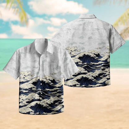 100% Cotton Rolling Ocean Wave Print Short Sleeve Shirt - image 3