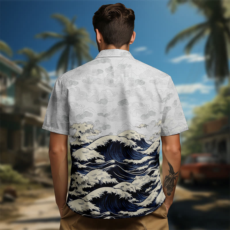 100% Cotton Rolling Ocean Wave Print Short Sleeve Shirt - image 5