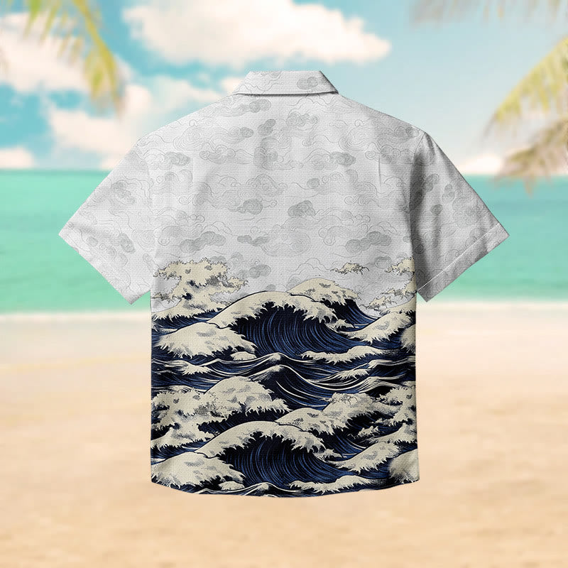 100% Cotton Rolling Ocean Wave Print Short Sleeve Shirt - image 2