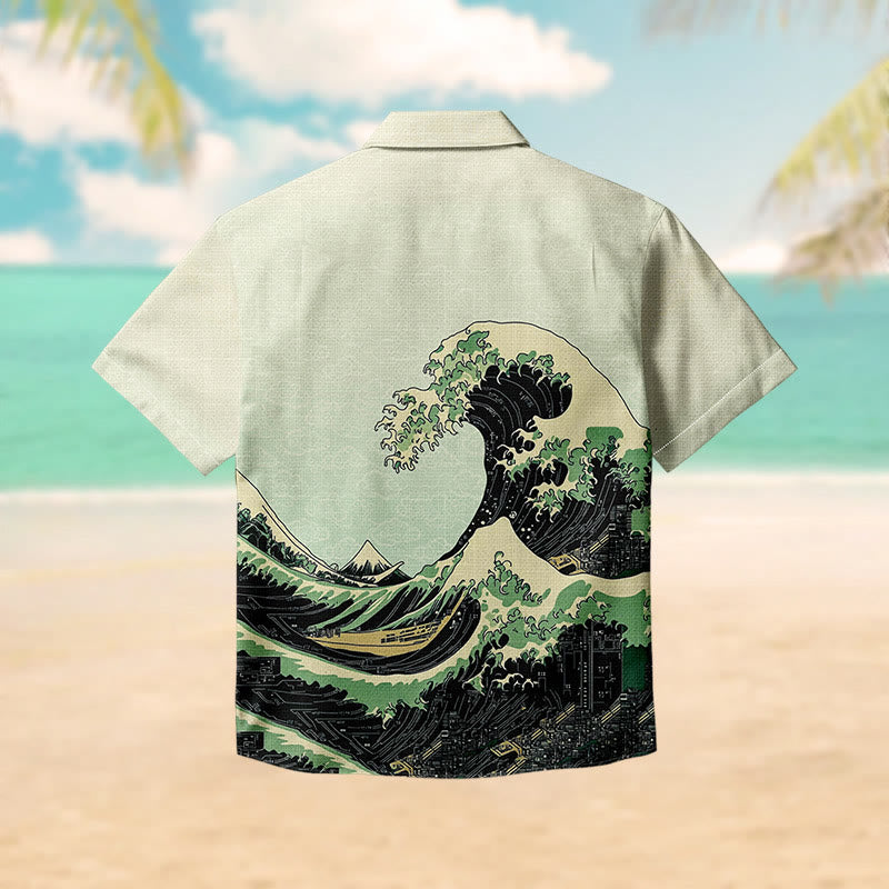 100% Cotton Tsunami Art Print Short Sleeve Shirt - image 2