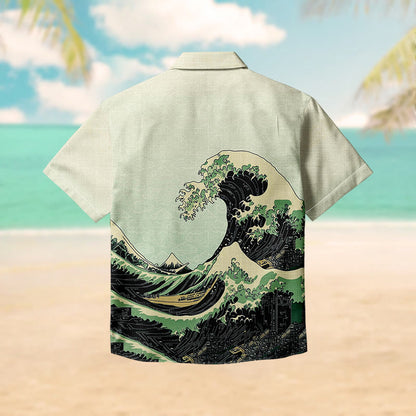 100% Cotton Tsunami Art Print Short Sleeve Shirt - image 2