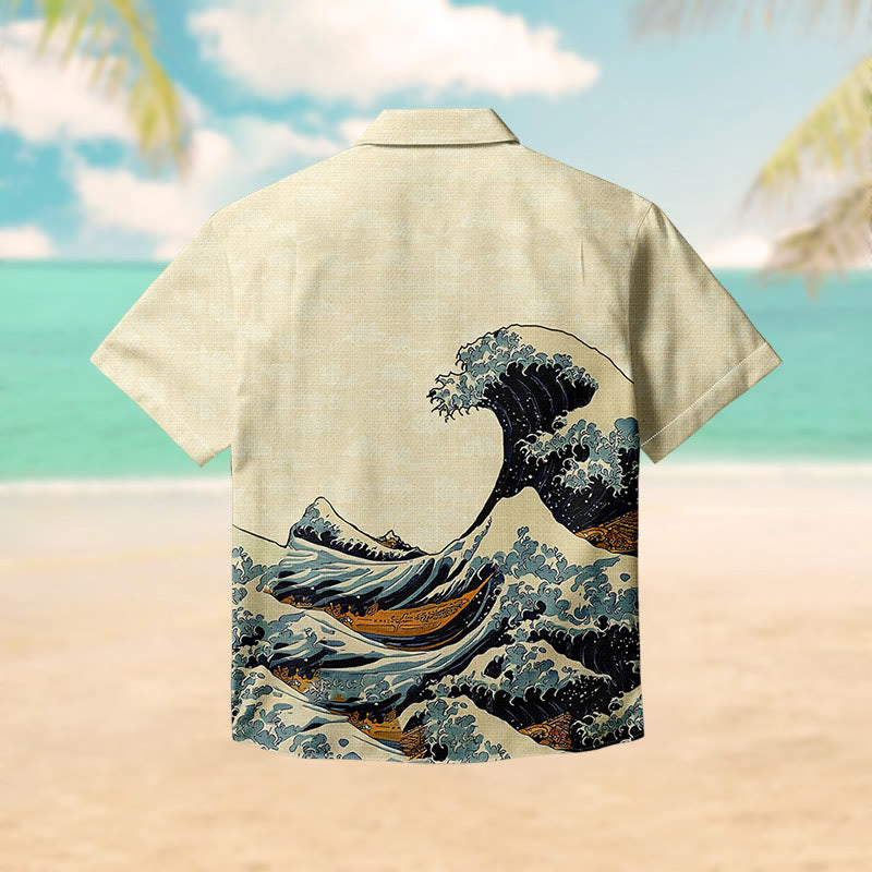 100% Cotton Tsunami Art Print Short Sleeve Shirt - image 5