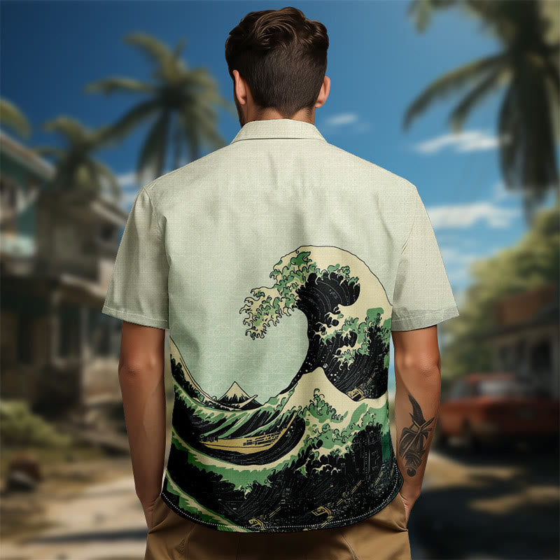 100% Cotton Tsunami Art Print Short Sleeve Shirt - image 8