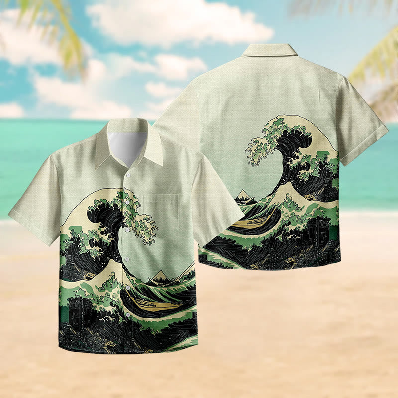 100% Cotton Tsunami Art Print Short Sleeve Shirt - image 3