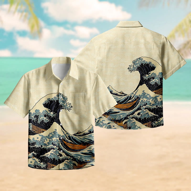 100% Cotton Tsunami Art Print Short Sleeve Shirt - image 6