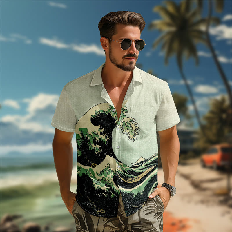 100% Cotton Tsunami Art Print Short Sleeve Shirt - image 7
